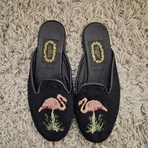 J. McLaughlin Larkspur Flamingo Needlepoint Mules Size 6